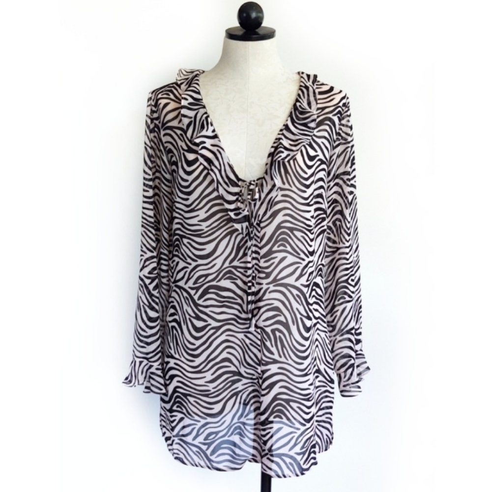 Victoria’s Secret Pink & Black Zebra Print Long Sleeve Pajama Top Sheer Size Med